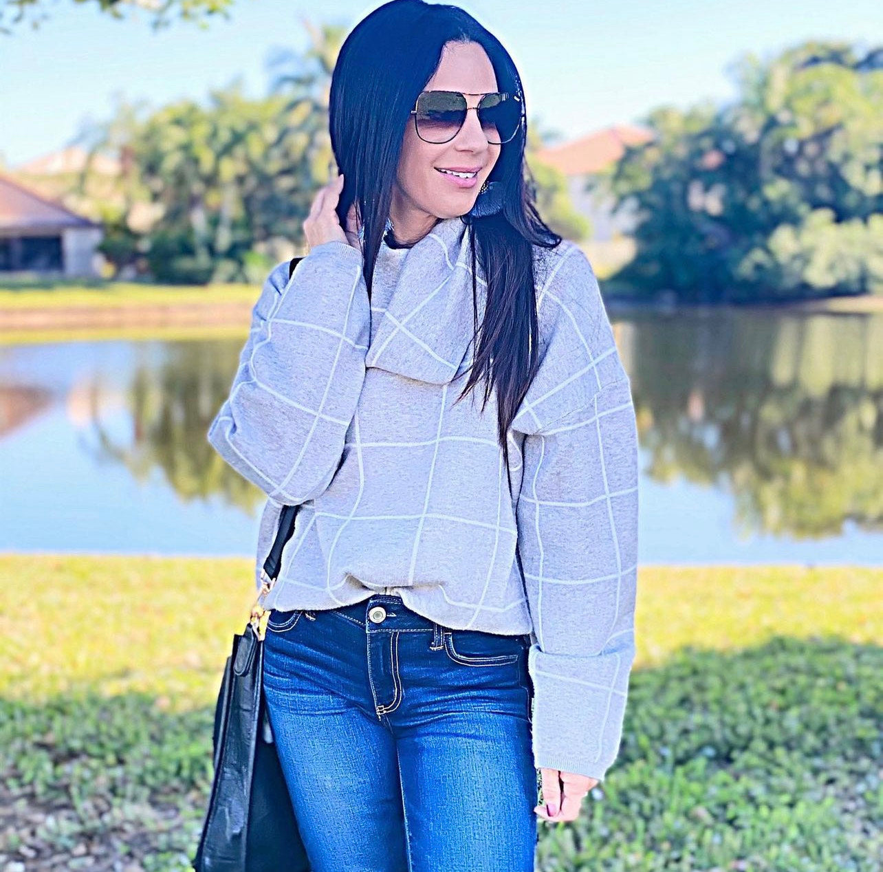 Blair - Gray + White Plaid Sweater