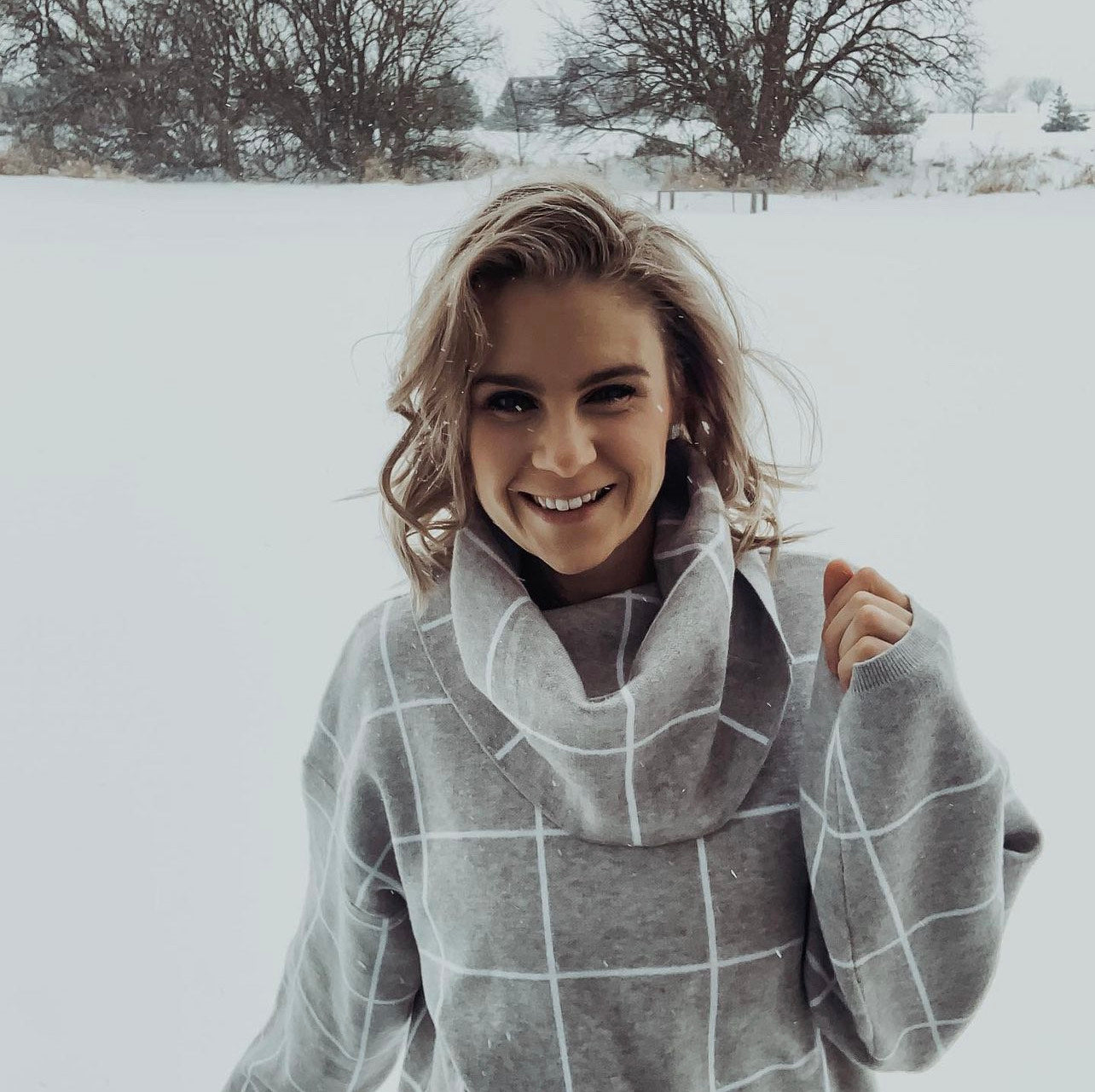 Blair - Gray + White Plaid Sweater