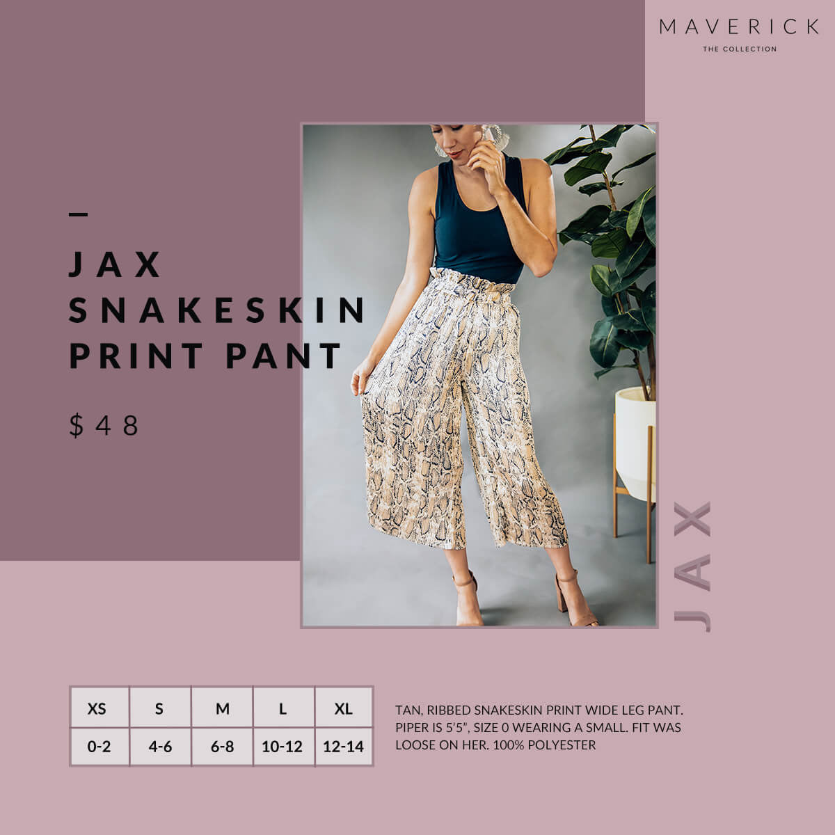 Jax - Snakeskin Wide Leg Pant