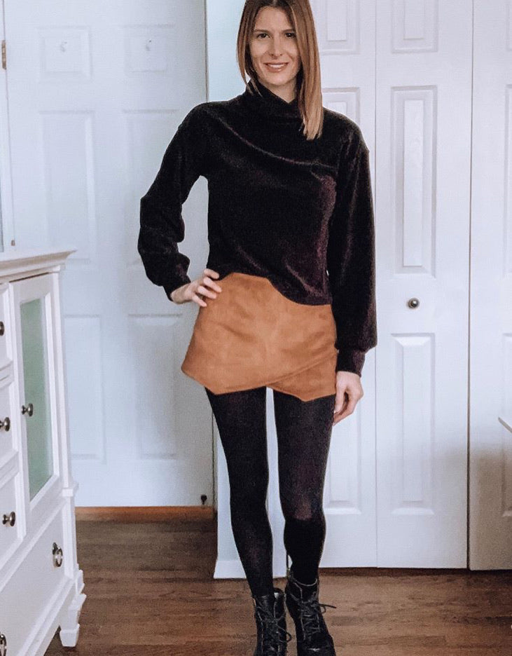 Marcela - Suede Tan Side Zipper Skort