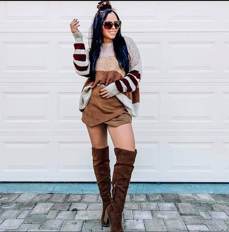 Marcela - Suede Tan Side Zipper Skort