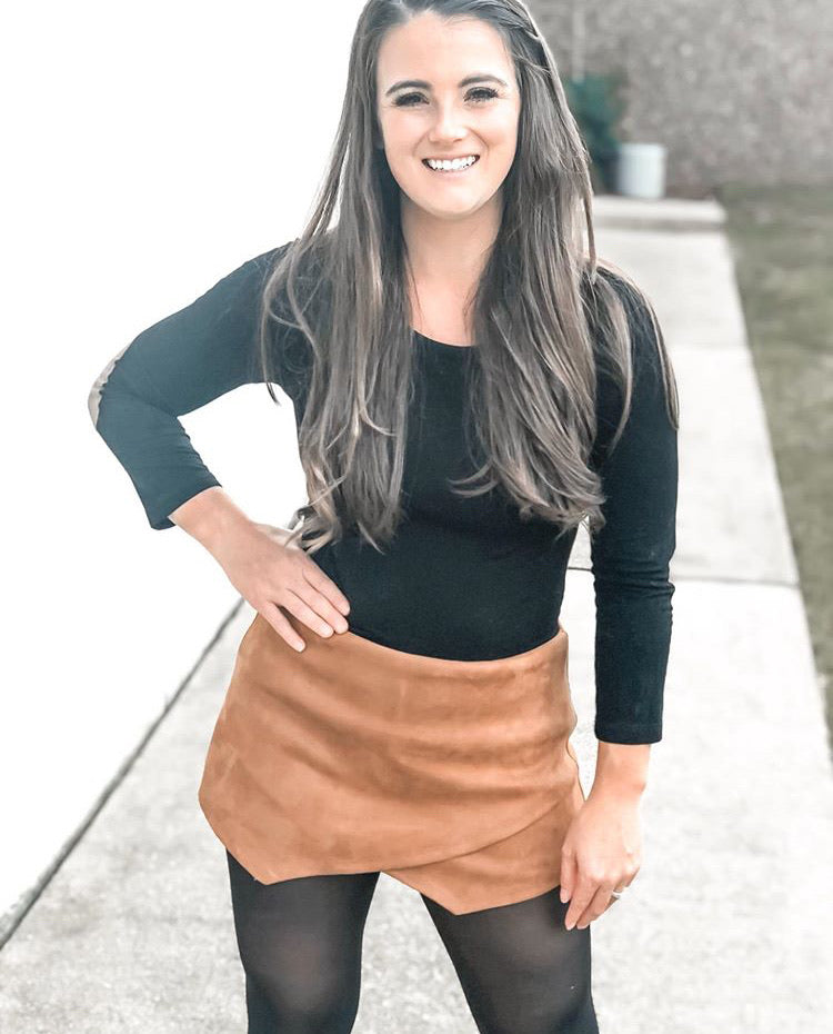 Marcela - Suede Tan Side Zipper Skort
