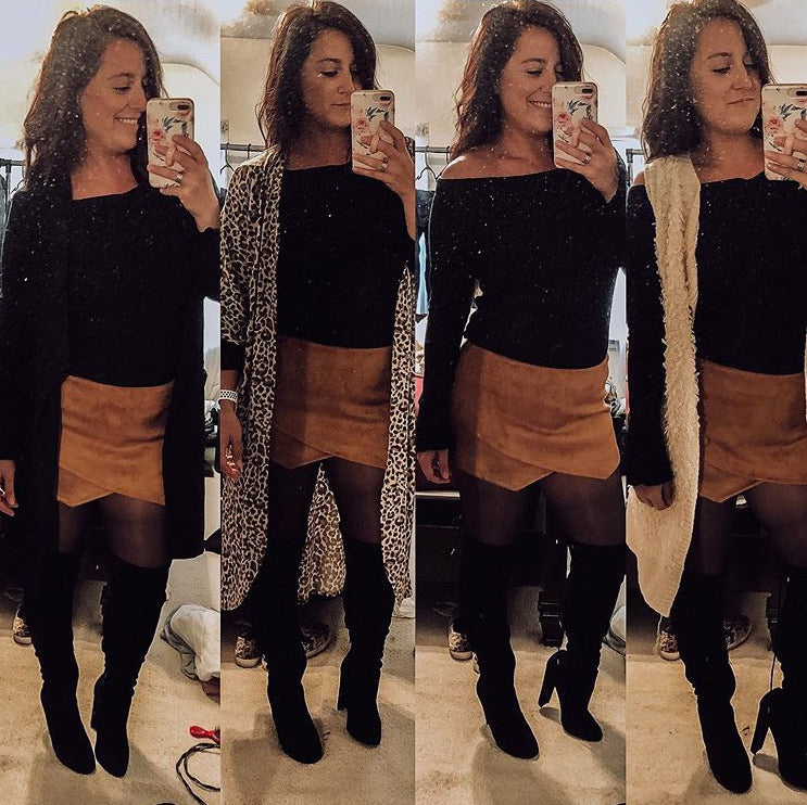 Marcela - Suede Tan Side Zipper Skort