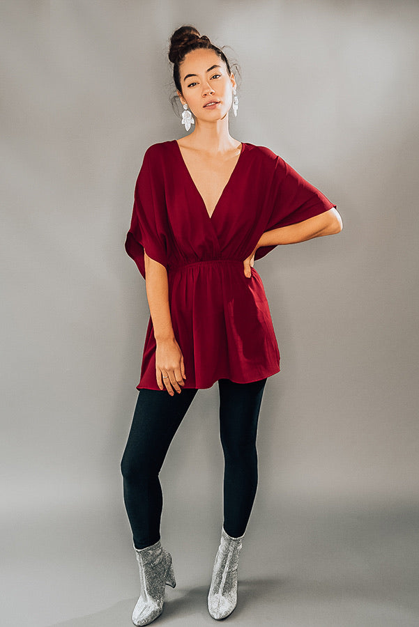 Melina - Burgundy Surplice Top