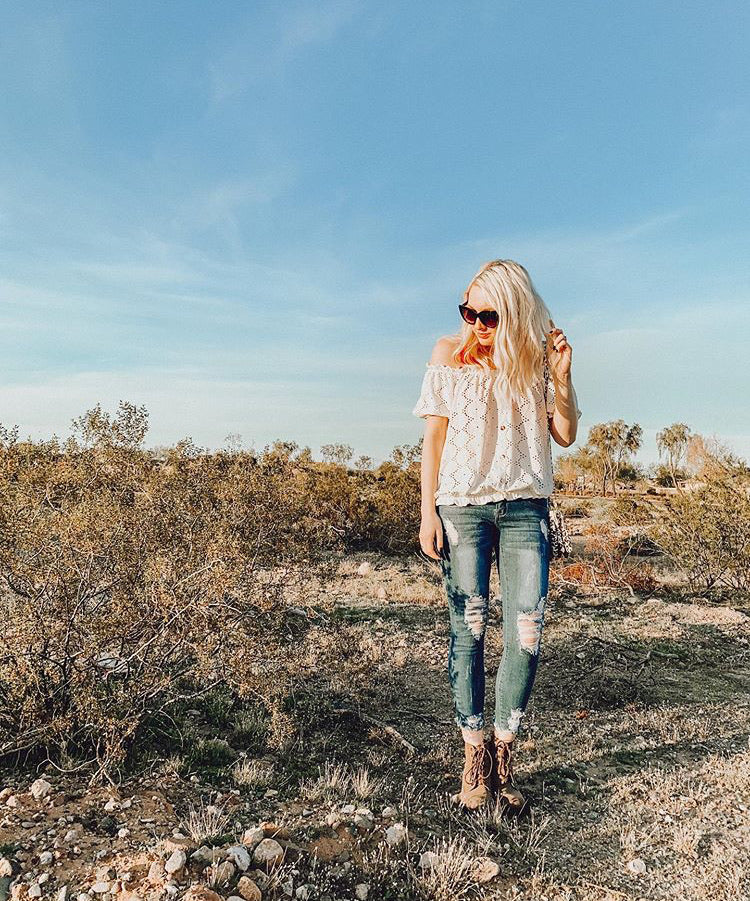 Monica - White Off Shoulder Eyelet Lace Top