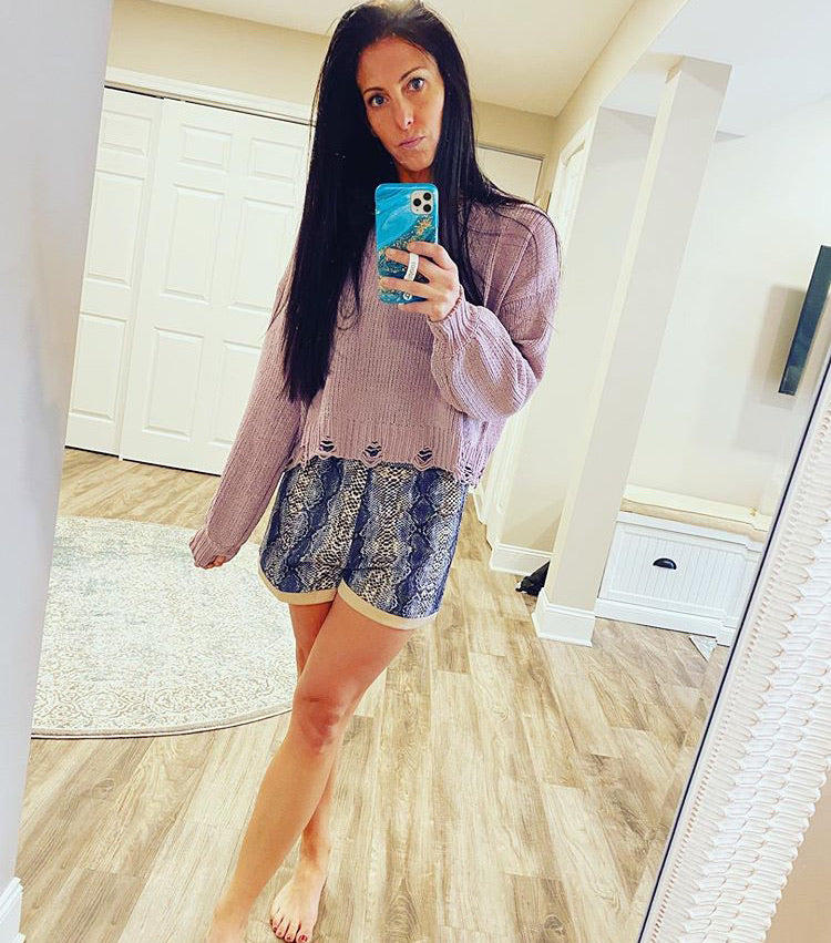 Pacey- High Waisted Snake Print Shorts