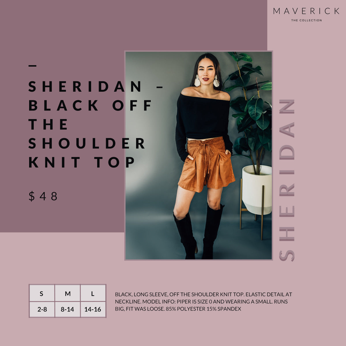 Sheridan - Black Off The Shoulder Long Sleeve Top