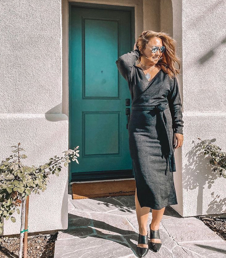 Sonia - Black Surplice Sweater Maxi Dress