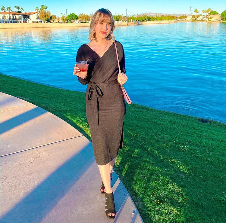Sonia - Black Surplice Sweater Maxi Dress