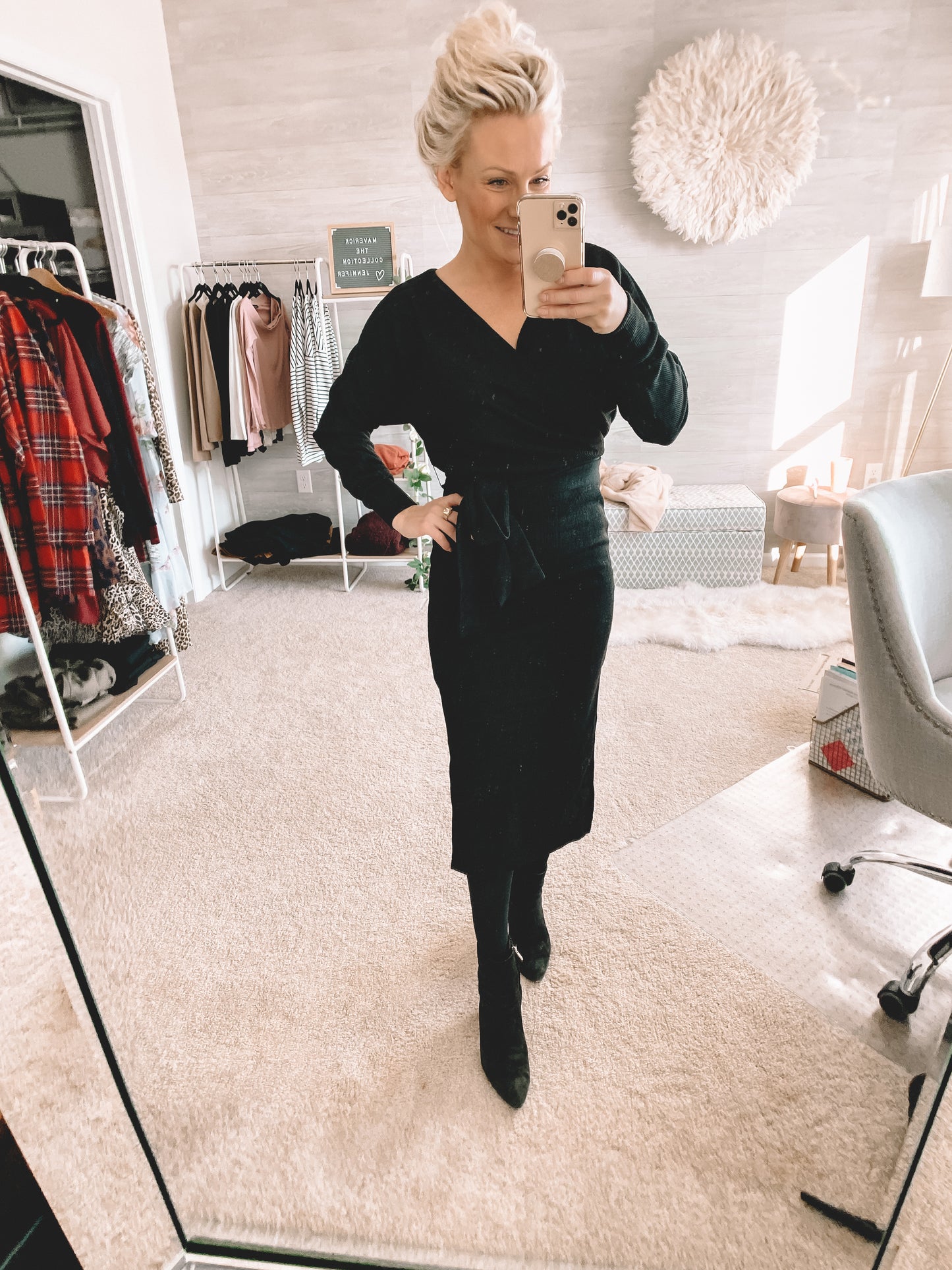 Sonia - Black Surplice Sweater Maxi Dress