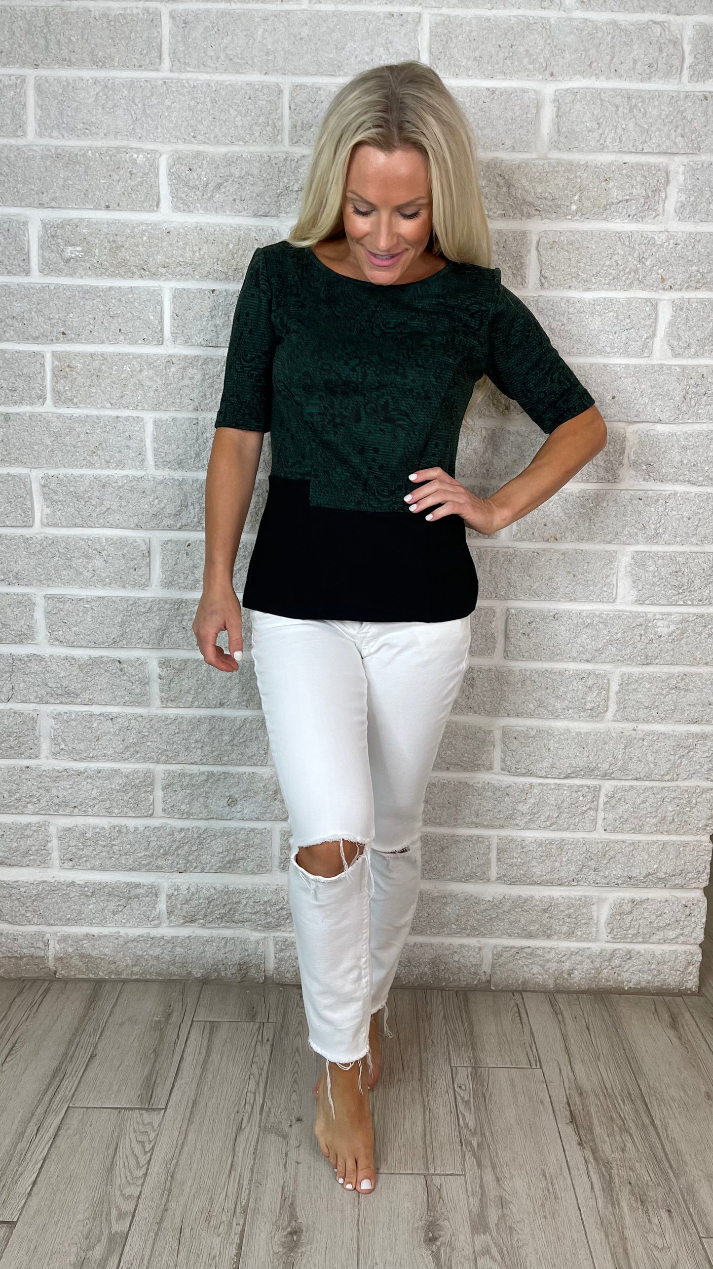 Green + Black Classic Top