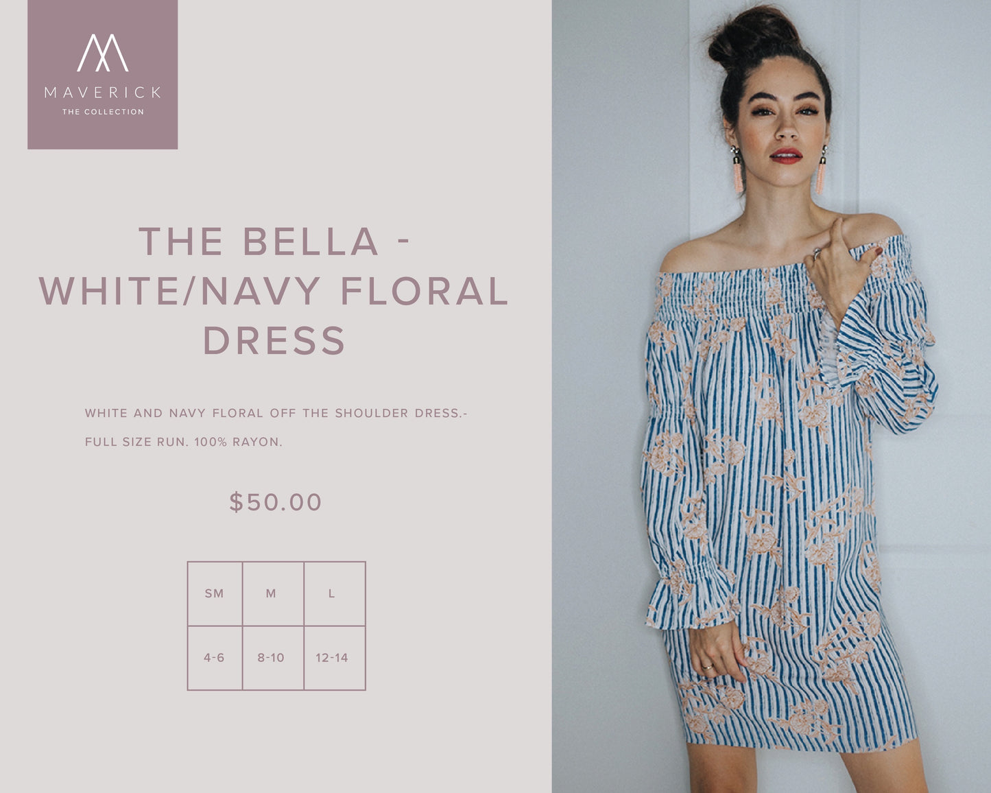 Bella - White and Navy Floral Dress