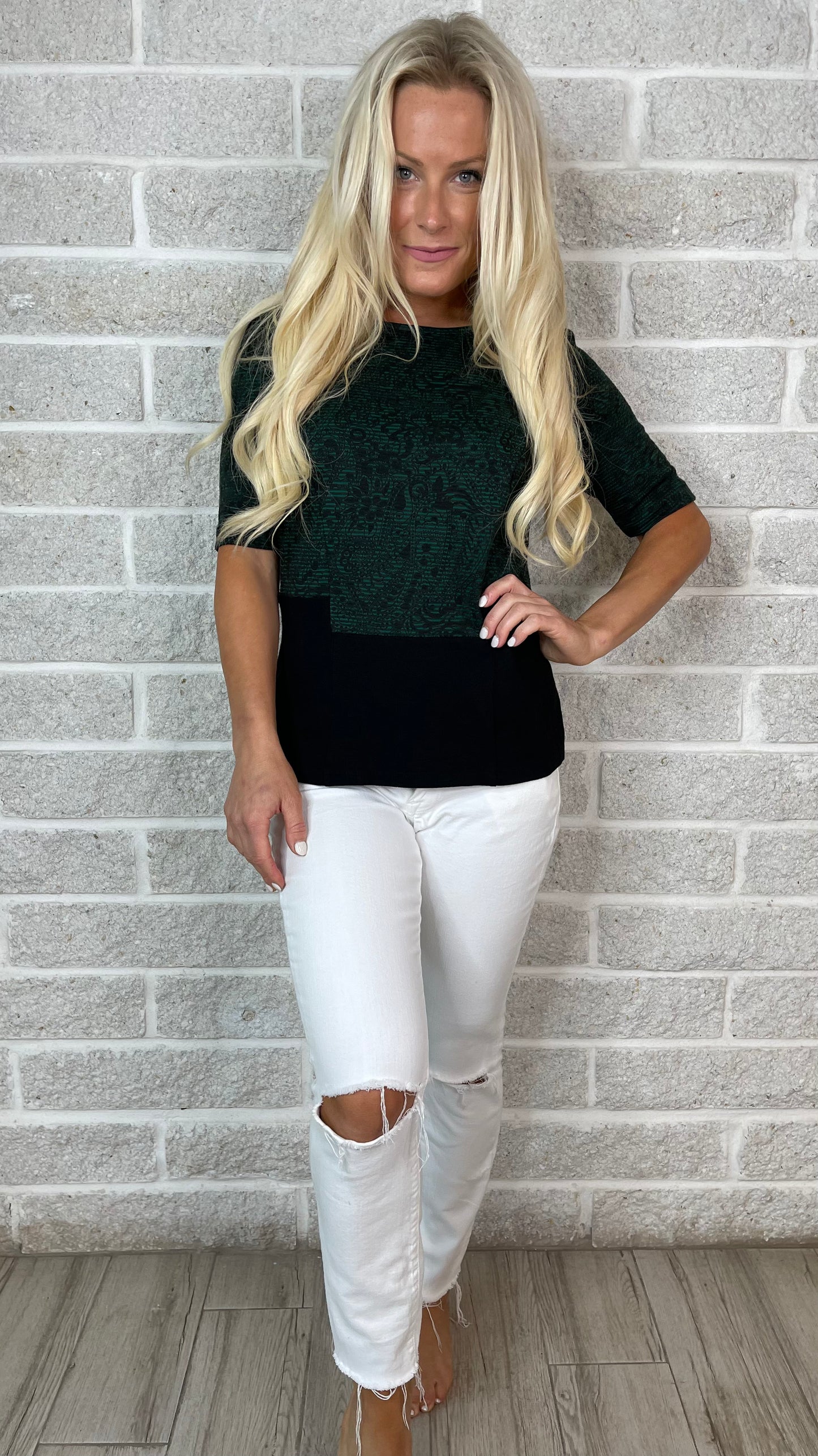 Green + Black Classic Top