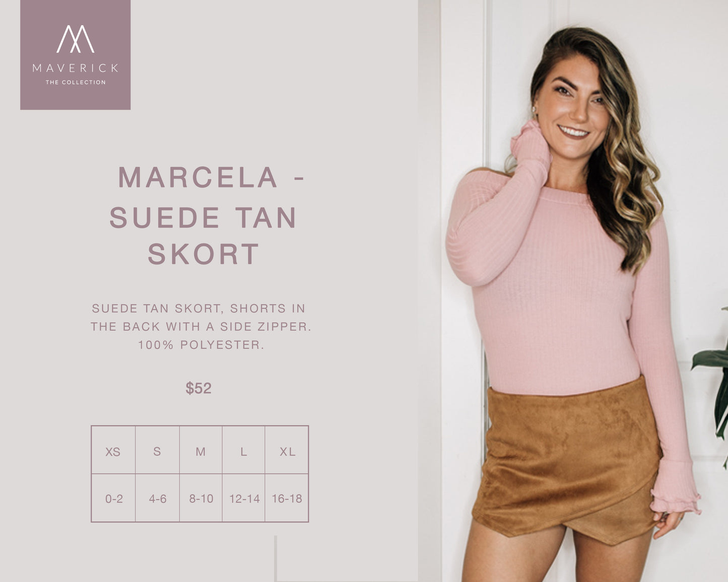 Marcela - Suede Tan Side Zipper Skort