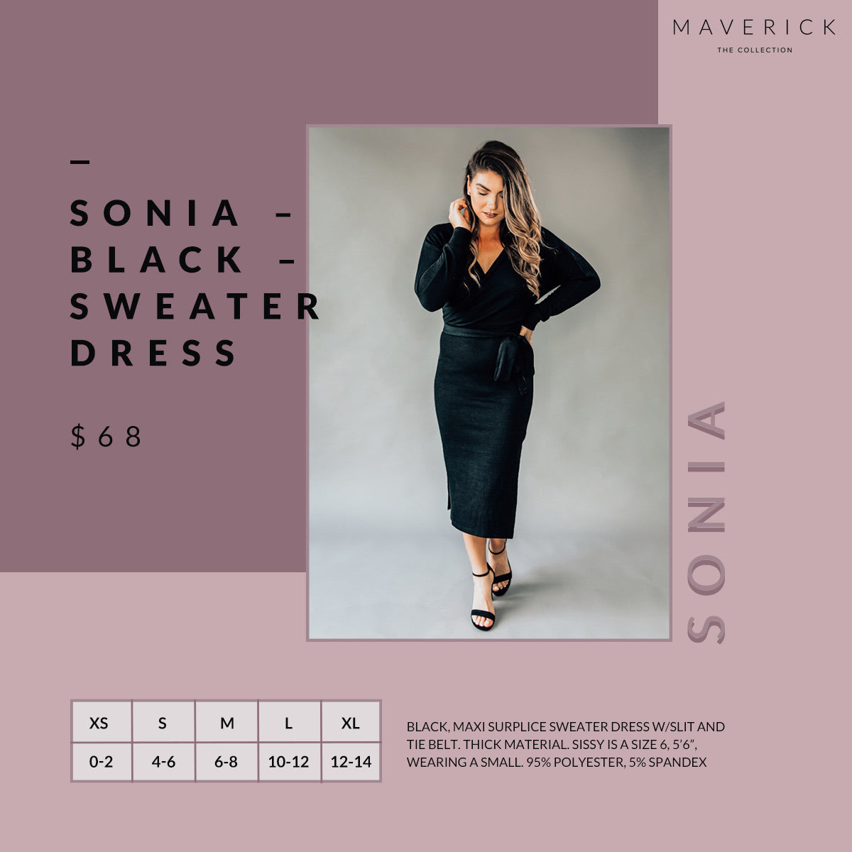 Sonia - Black Surplice Sweater Maxi Dress