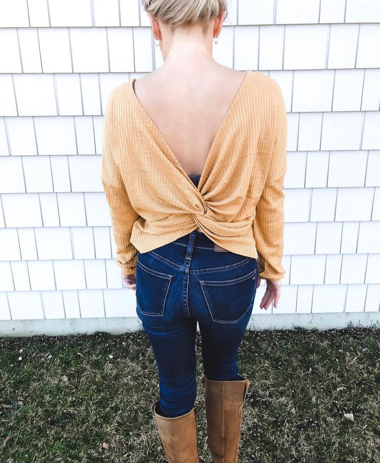 Dina - Mustard - Twisted Open Back Thermal Top